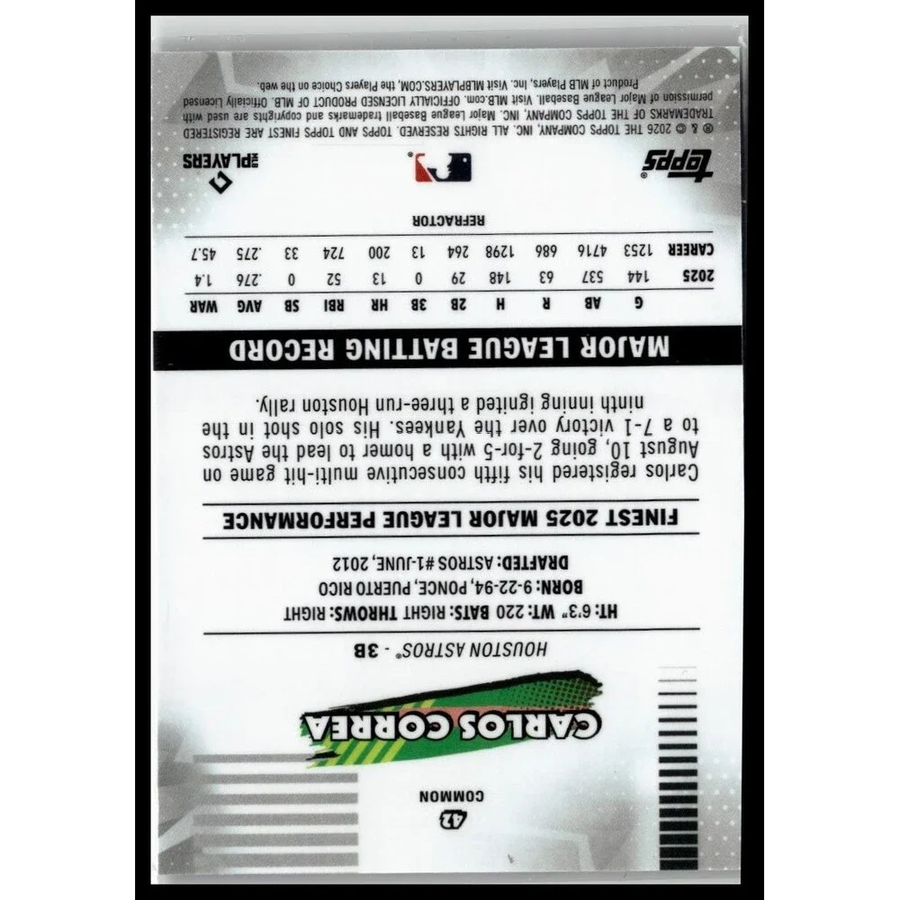 2026 Topps Finest Carlos Correa #42 Refractor Astros Common
